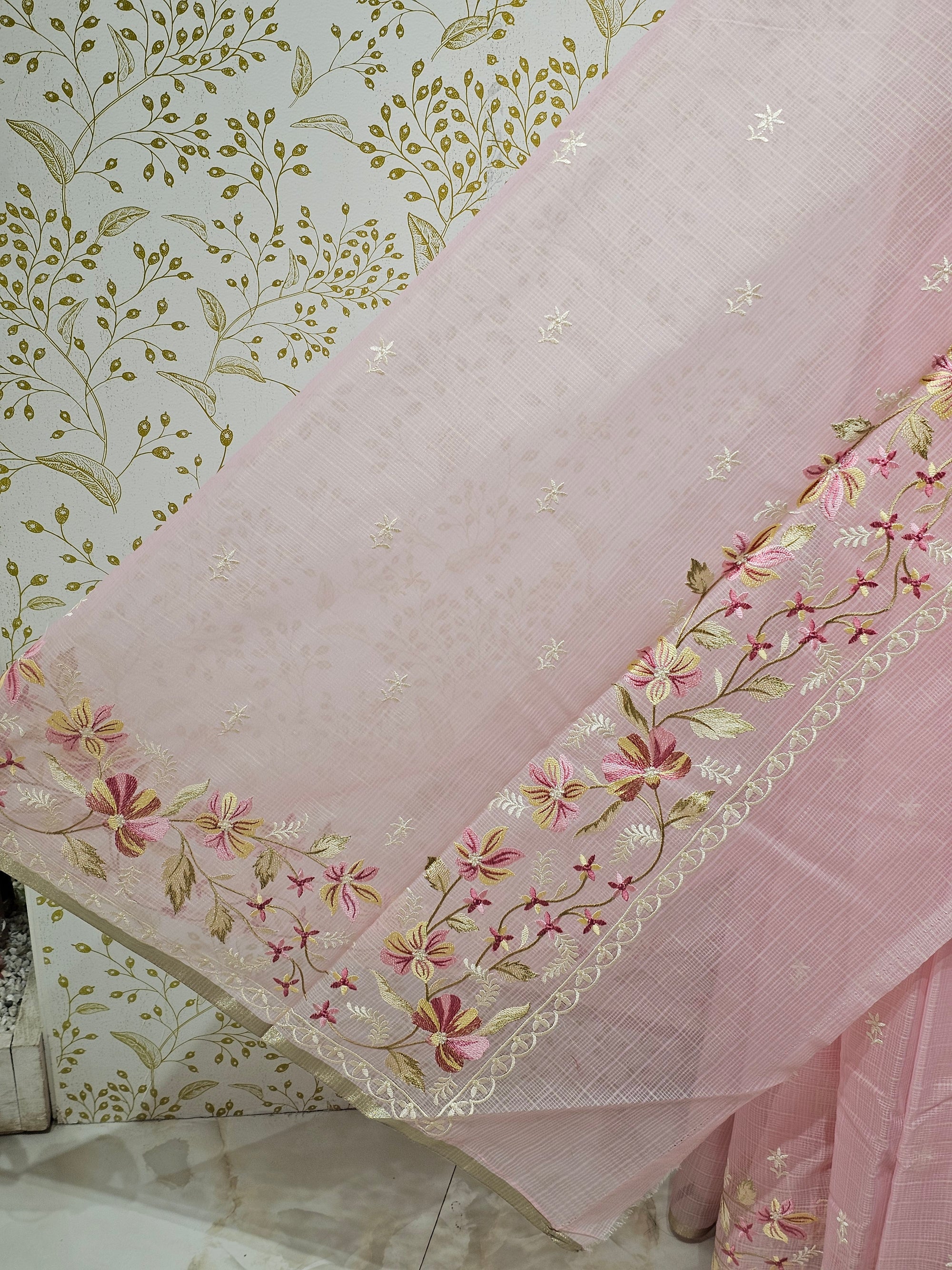 Kota Doriya Saree Floral Resham Embroidery Border with Designer Pallu