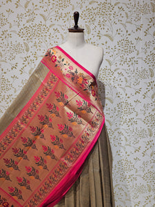 Banarasi Brocade Saree Tissue Silk with Multicolor Floral Border & Rich Pallu