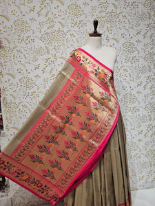 Banarasi Brocade Saree Tissue Silk with Multicolor Floral Border & Rich Pallu
