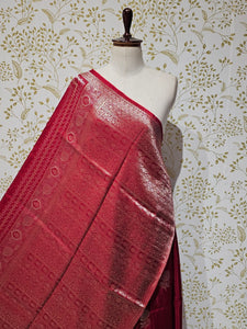 Dola Silk Saree Silver Golden Jari Floral Butti with Designer Lining Pallu
