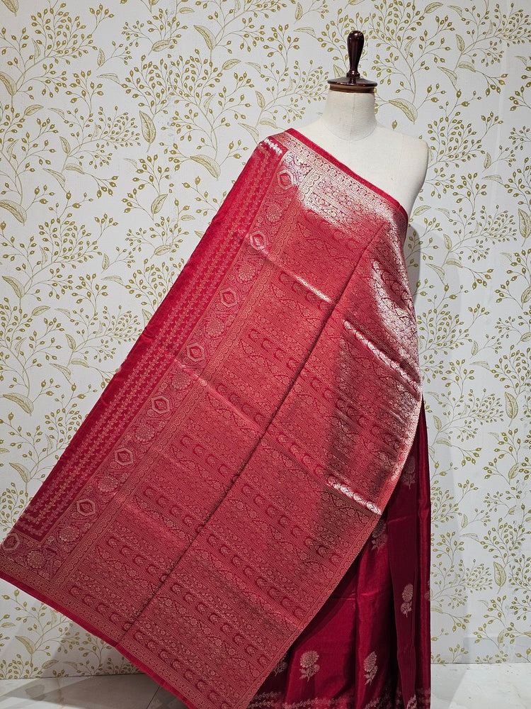 Dola Silk Saree Silver Golden Jari Floral Butti with Designer Lining Pallu