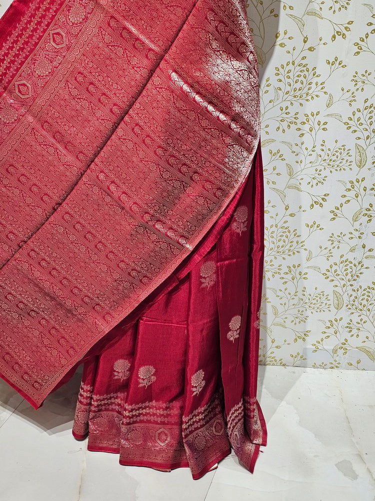Dola Silk Saree Silver Golden Jari Floral Butti with Designer Lining Pallu
