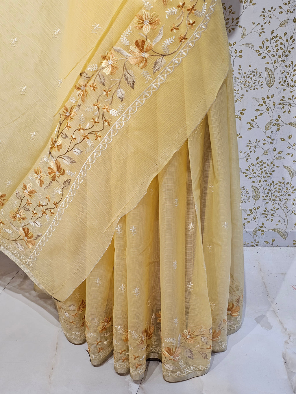 Kota Doriya Saree Floral Resham Embroidery Border with Designer Pallu