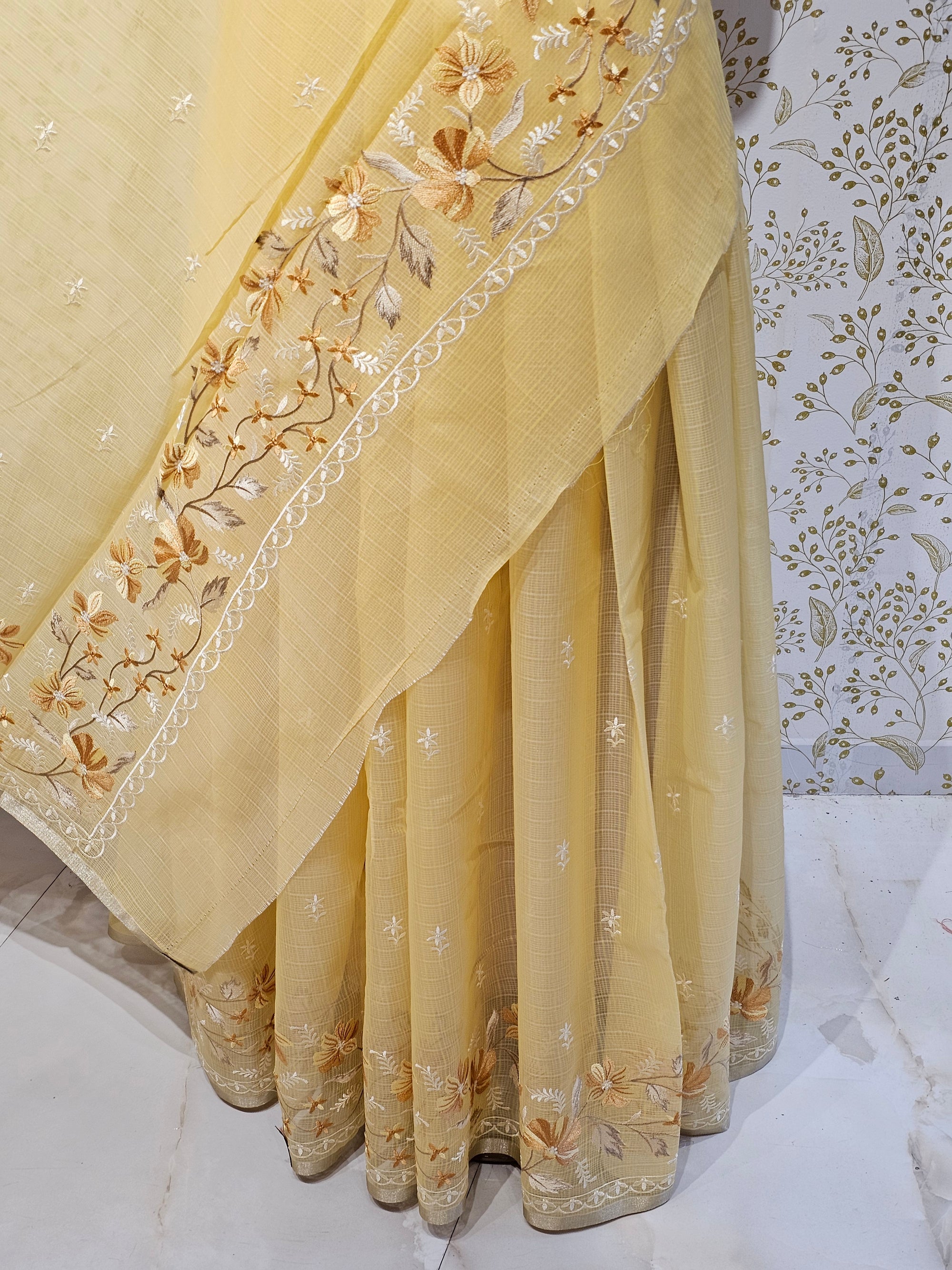 Kota Doriya Saree Floral Resham Embroidery Border with Designer Pallu