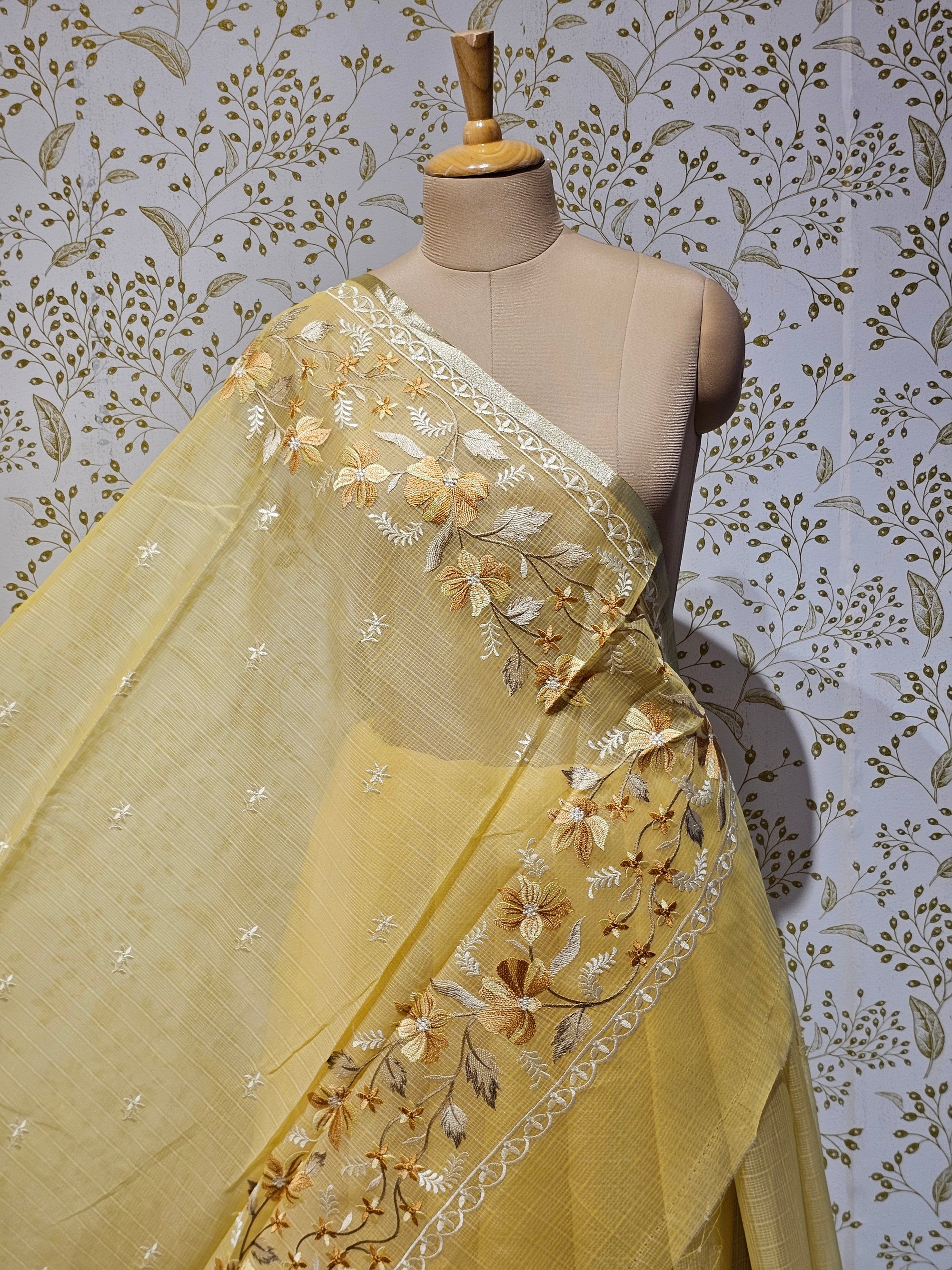 Kota Doriya Saree Floral Resham Embroidery Border with Designer Pallu