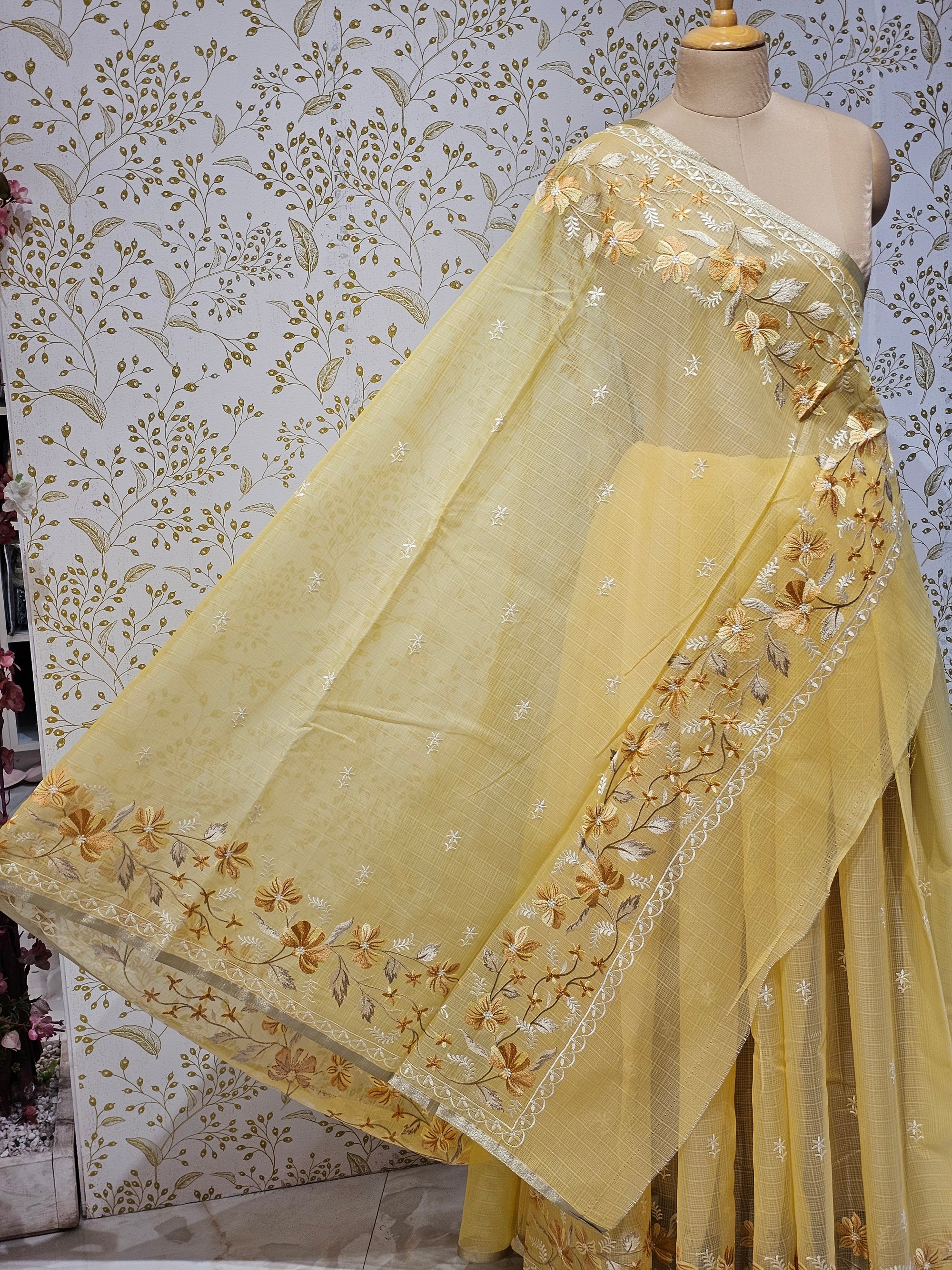 Kota Doriya Saree Floral Resham Embroidery Border with Designer Pallu