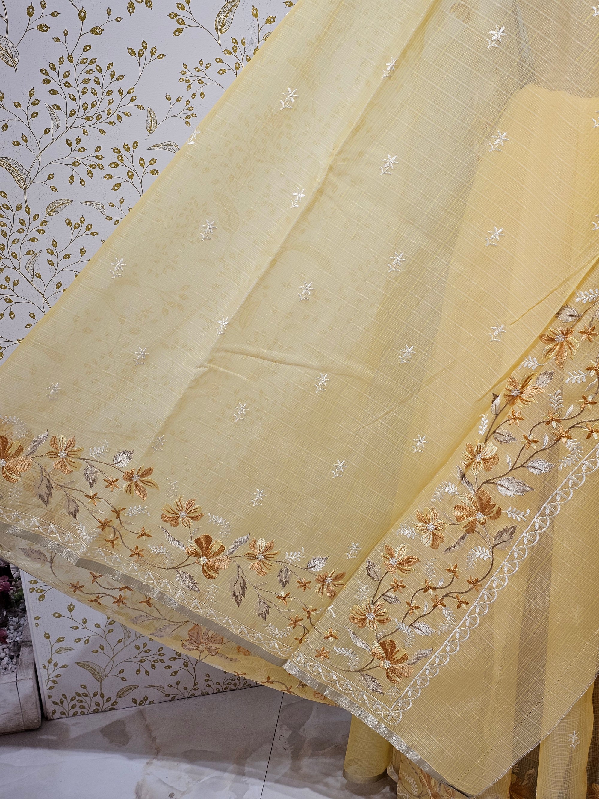 Kota Doriya Saree Floral Resham Embroidery Border with Designer Pallu