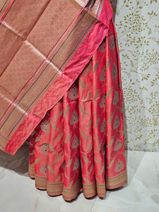 Banarasi Soft Silk Saree  Silver Golden Meenakari Jaal with Golden Jari Brocade Pallu