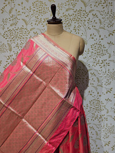 Banarasi Soft Silk Saree  Silver Golden Meenakari Jaal with Golden Jari Brocade Pallu