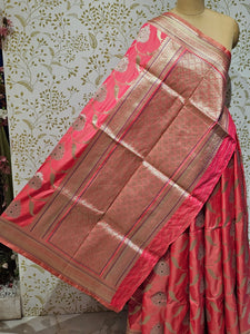 Banarasi Soft Silk Saree  Silver Golden Meenakari Jaal with Golden Jari Brocade Pallu