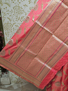 Banarasi Soft Silk Saree  Silver Golden Meenakari Jaal with Golden Jari Brocade Pallu