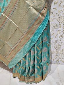 Banarasi Soft Silk Saree  Silver Golden Meenakari Jaal with Golden Jari Brocade Pallu