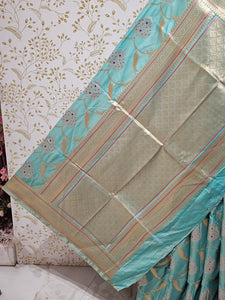 Banarasi Soft Silk Saree  Silver Golden Meenakari Jaal with Golden Jari Brocade Pallu