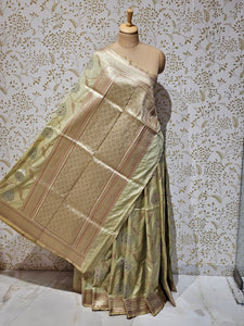 Banarasi Soft Silk Saree  Silver Golden Meenakari Jaal with Golden Jari Brocade Pallu