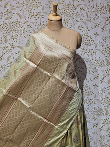 Banarasi Soft Silk Saree  Silver Golden Meenakari Jaal with Golden Jari Brocade Pallu