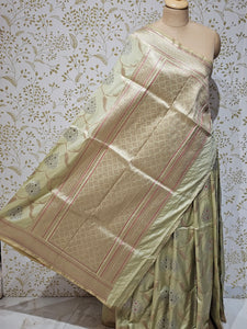 Banarasi Soft Silk Saree  Silver Golden Meenakari Jaal with Golden Jari Brocade Pallu
