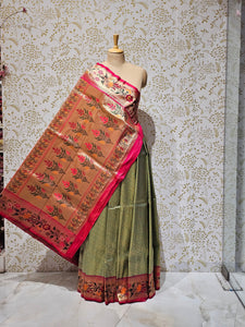 Banarasi Brocade Saree Tissue Silk with Multicolor Floral Border & Rich Pallu
