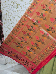 Banarasi Brocade Saree Tissue Silk with Multicolor Floral Border & Rich Pallu