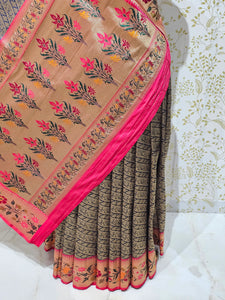 Banarasi Brocade Saree Tissue Silk with Multicolor Floral Border & Rich Pallu