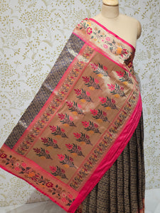 Banarasi Brocade Saree Tissue Silk with Multicolor Floral Border & Rich Pallu