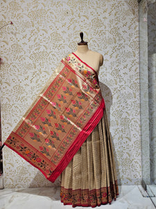 Banarasi Brocade Saree Tissue Silk with Multicolor Floral Border & Rich Pallu