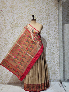 Banarasi Brocade Saree Tissue Silk with Multicolor Floral Border & Rich Pallu