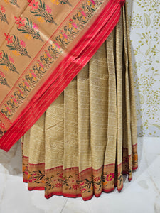 Banarasi Brocade Saree Tissue Silk with Multicolor Floral Border & Rich Pallu