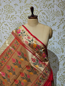 Banarasi Brocade Saree Tissue Silk with Multicolor Floral Border & Rich Pallu