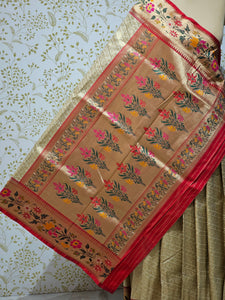 Banarasi Brocade Saree Tissue Silk with Multicolor Floral Border & Rich Pallu