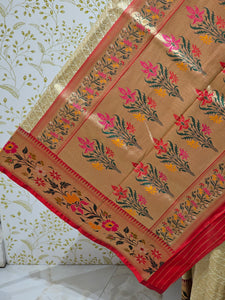 Banarasi Brocade Saree Tissue Silk with Multicolor Floral Border & Rich Pallu