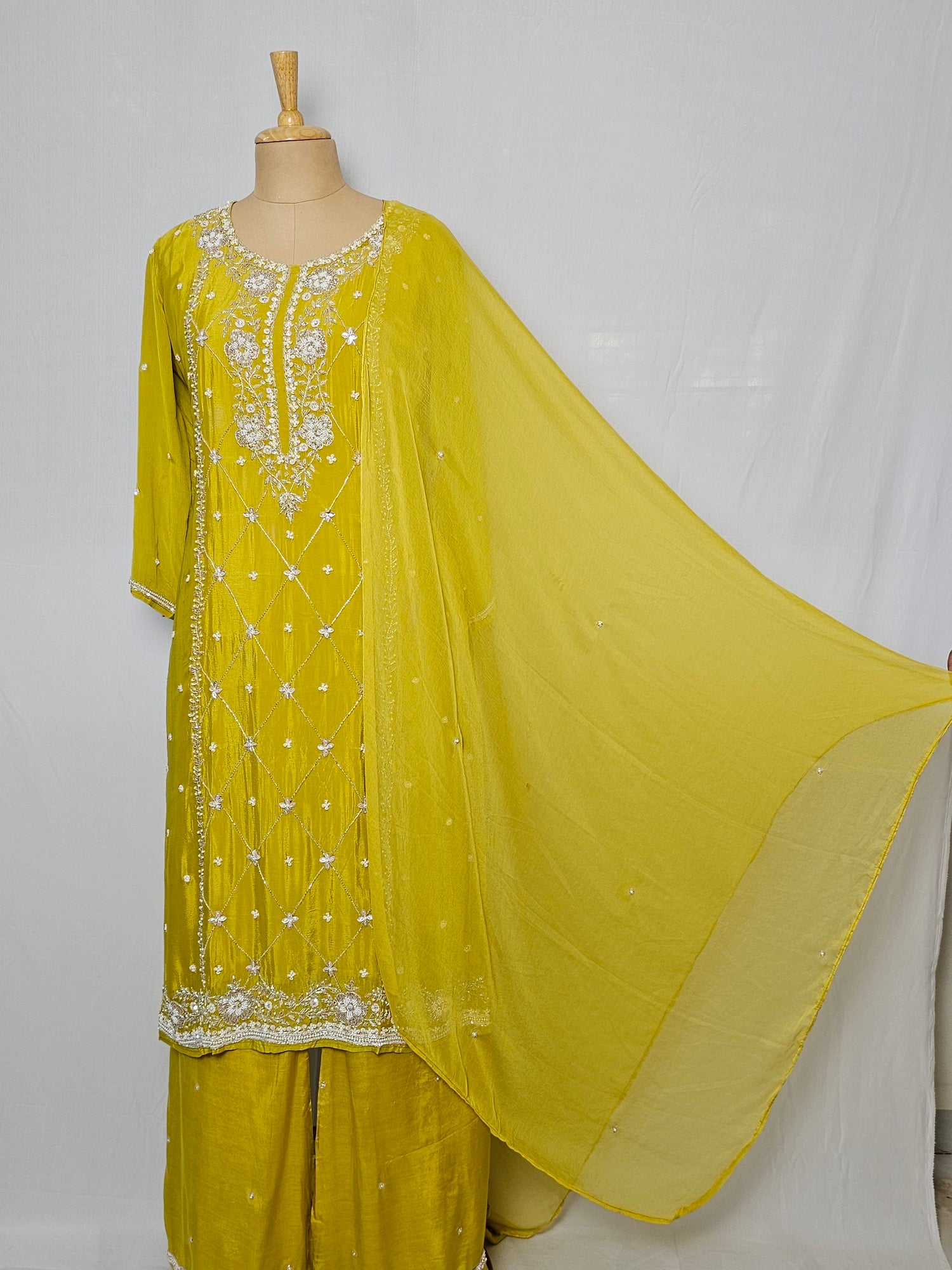 Chiffon Kurta Set with Cutdana & Pearl Handwork