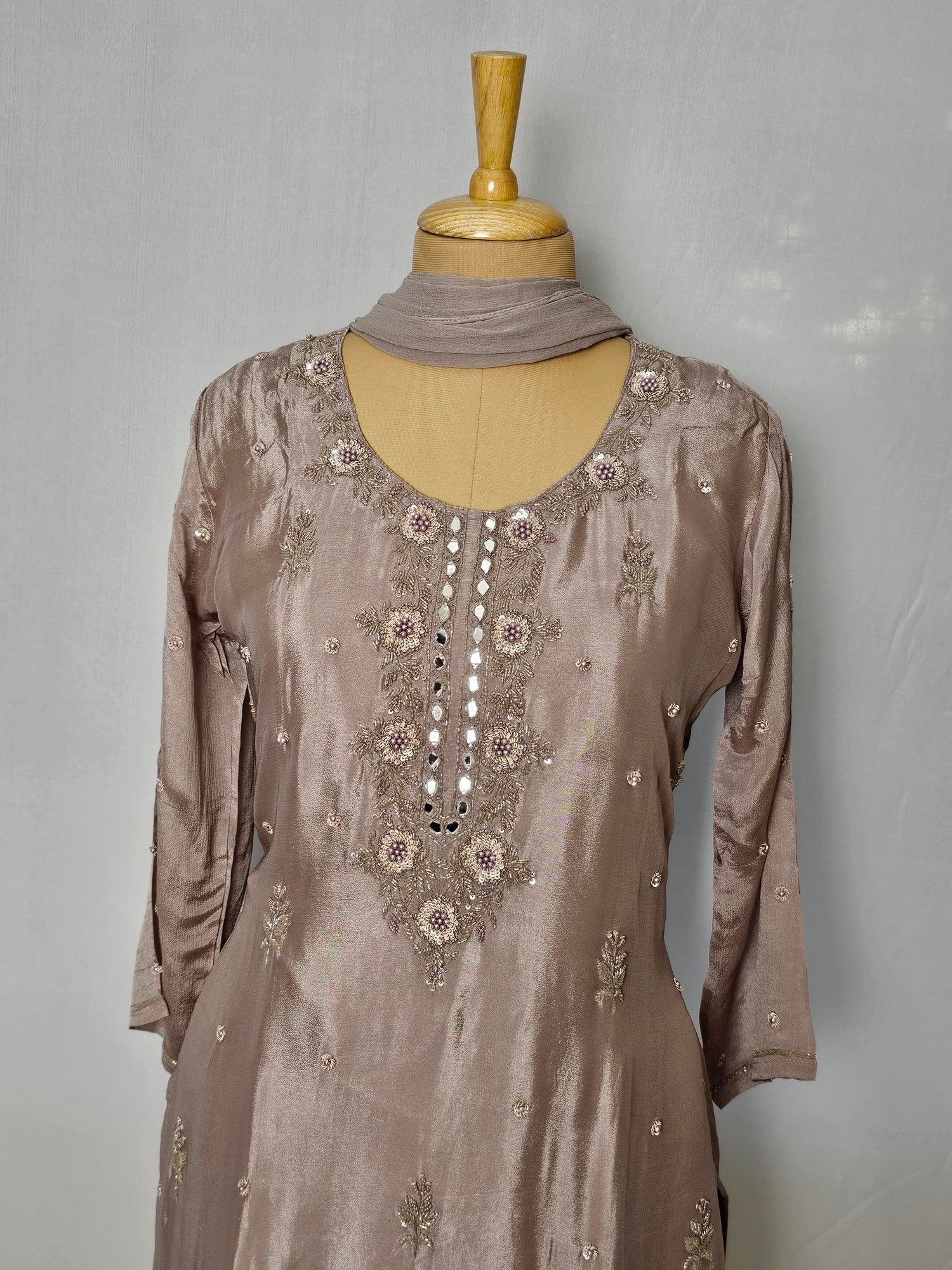 Chiffon Kurta Set with Cutdana & Mirror Handwork