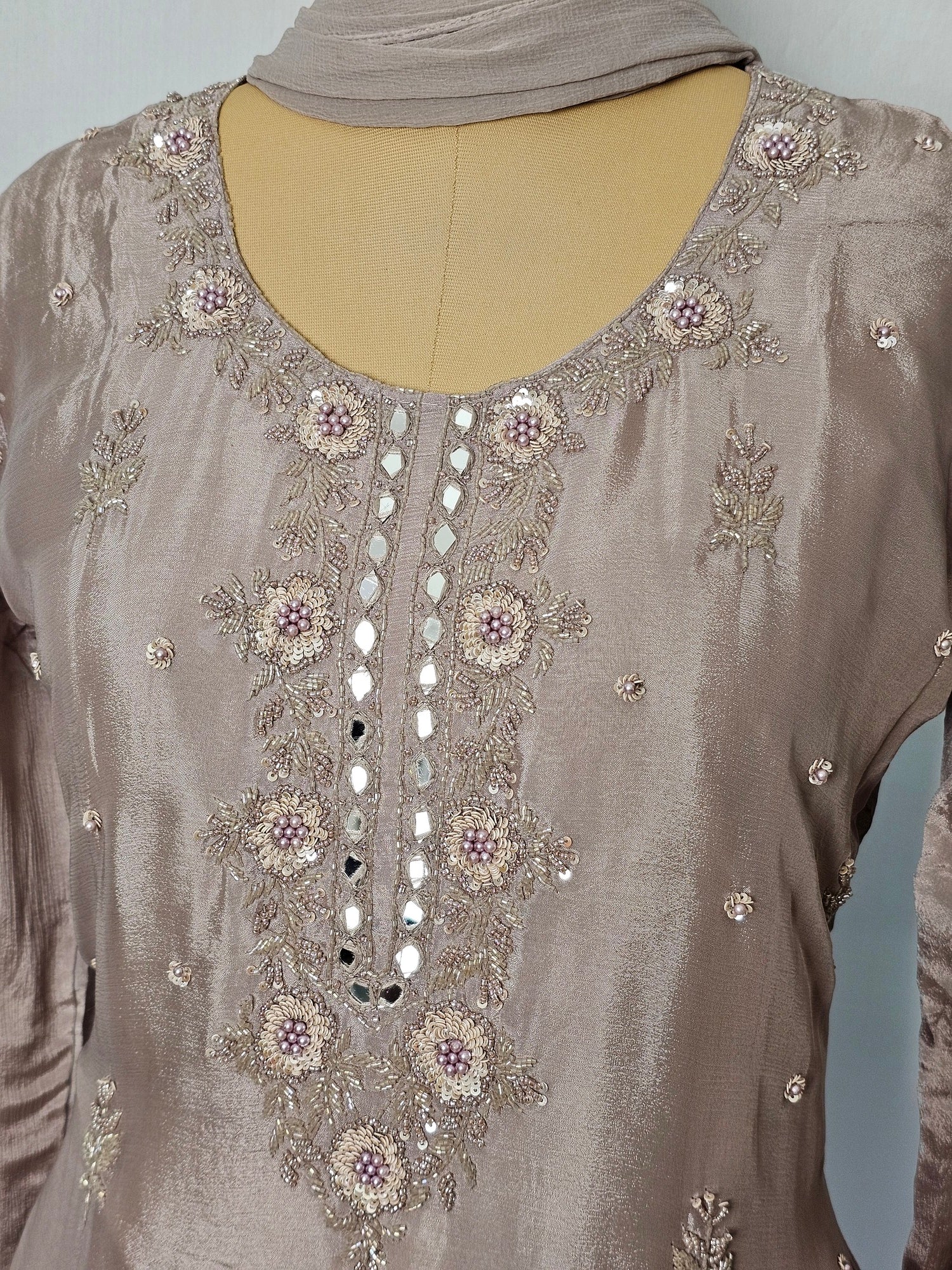 Chiffon Kurta Set with Cutdana & Mirror Handwork