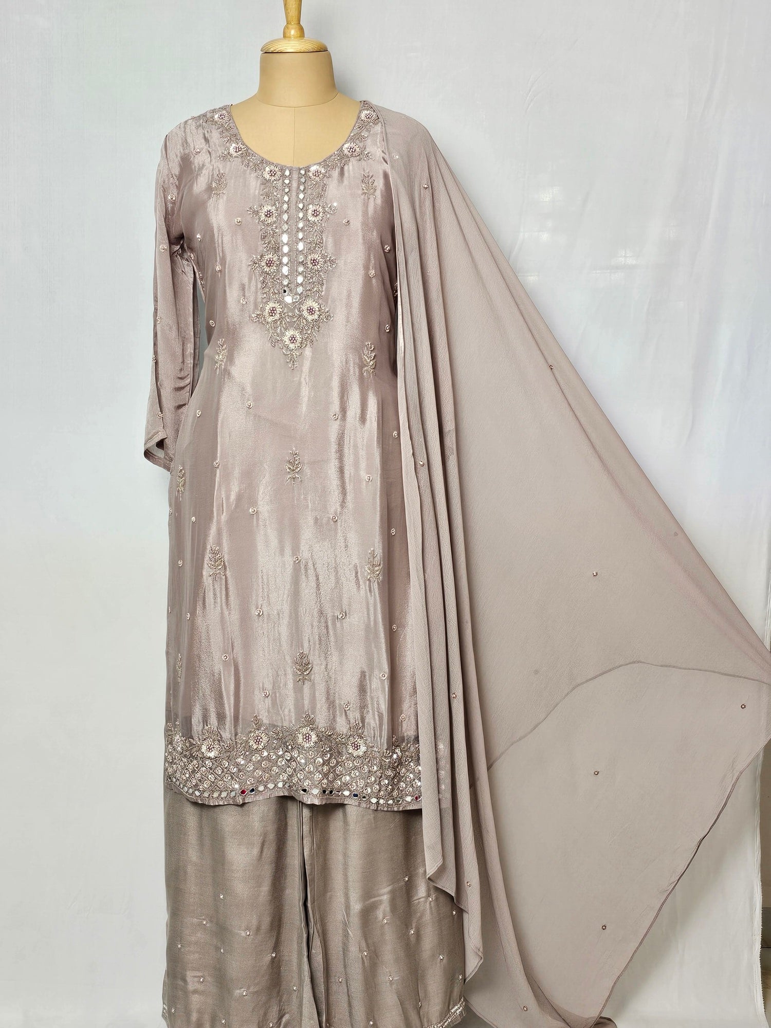 Chiffon Kurta Set with Cutdana & Mirror Handwork