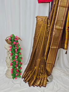 Golden Brown Semi-Silk Paithani Saree with Gold Zari Peacock & Narali Border  Wedding & Festive Wear