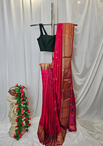Hot Pink Semi-Silk Paithani Saree with Gold Zari Peacock & Narali Border  Wedding & Festive Wear