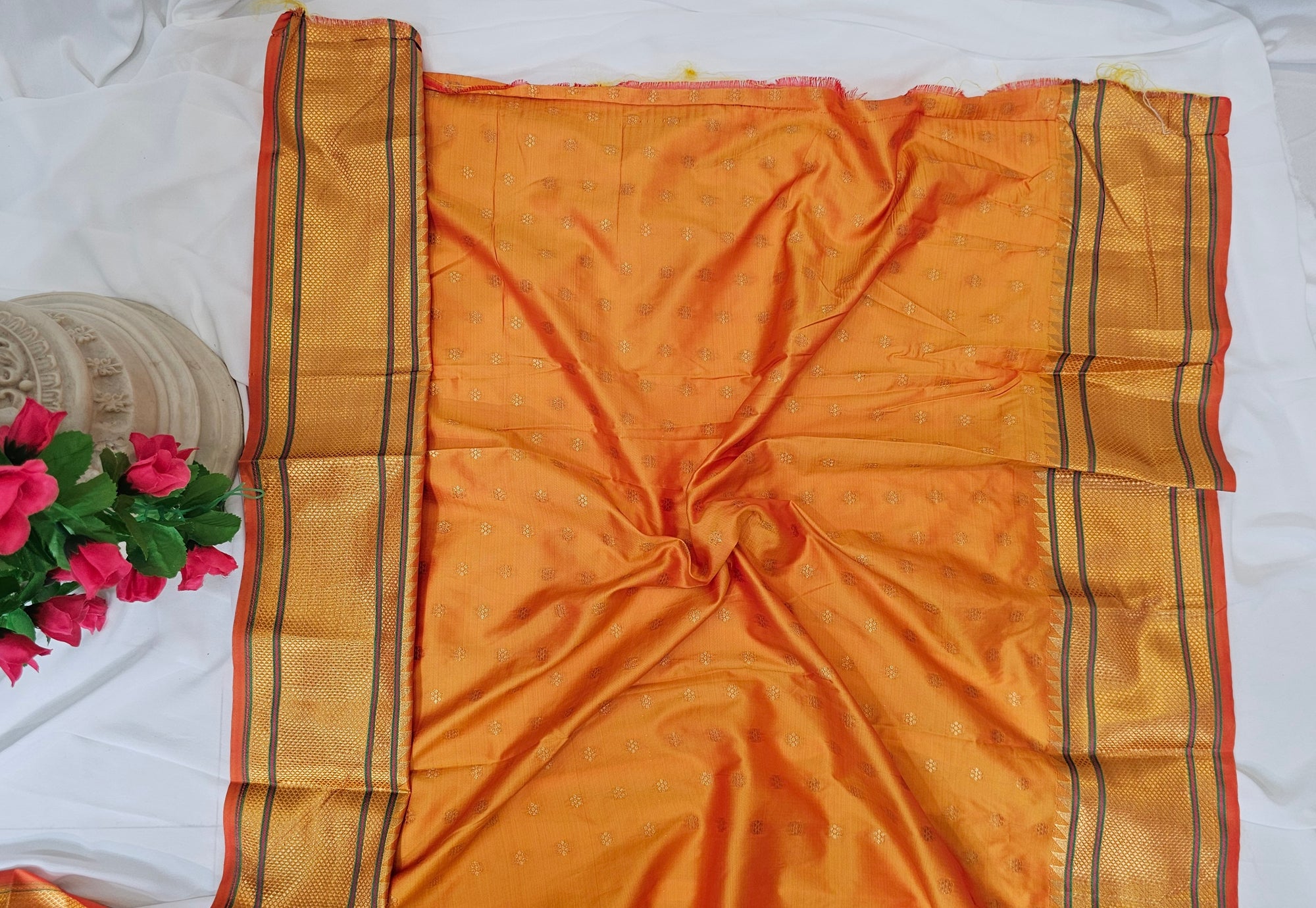 Mustard Yellow Semi-Silk Paithani Saree with Gold Zari Peacock & Narali Border  Wedding & Festive Wear