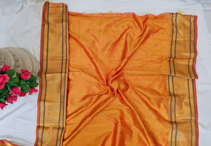 Mustard Yellow Semi-Silk Paithani Saree with Gold Zari Peacock & Narali Border  Wedding & Festive Wear