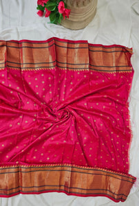 Hot Pink Semi-Silk Paithani Saree with Gold Zari Peacock & Narali Border  Wedding & Festive Wear
