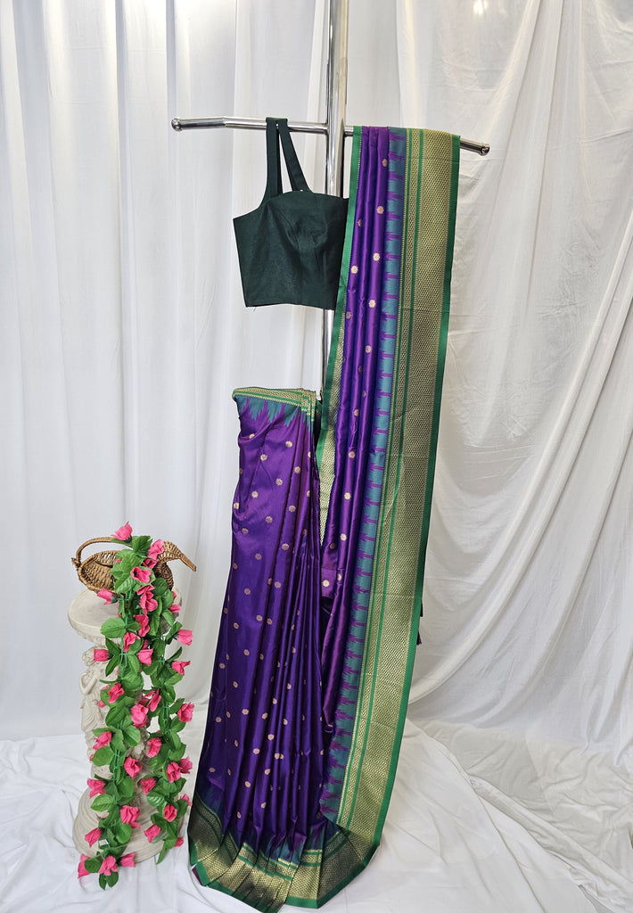 Purple Semi-Silk Paithani Saree with Gold Zari Irkal Border & Tava Pallu  Wedding & Festive Wear