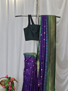 Purple Semi-Silk Paithani Saree with Gold Zari Irkal Border & Tava Pallu  Wedding & Festive Wear