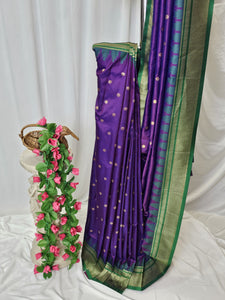 Purple Semi-Silk Paithani Saree with Gold Zari Irkal Border & Tava Pallu  Wedding & Festive Wear