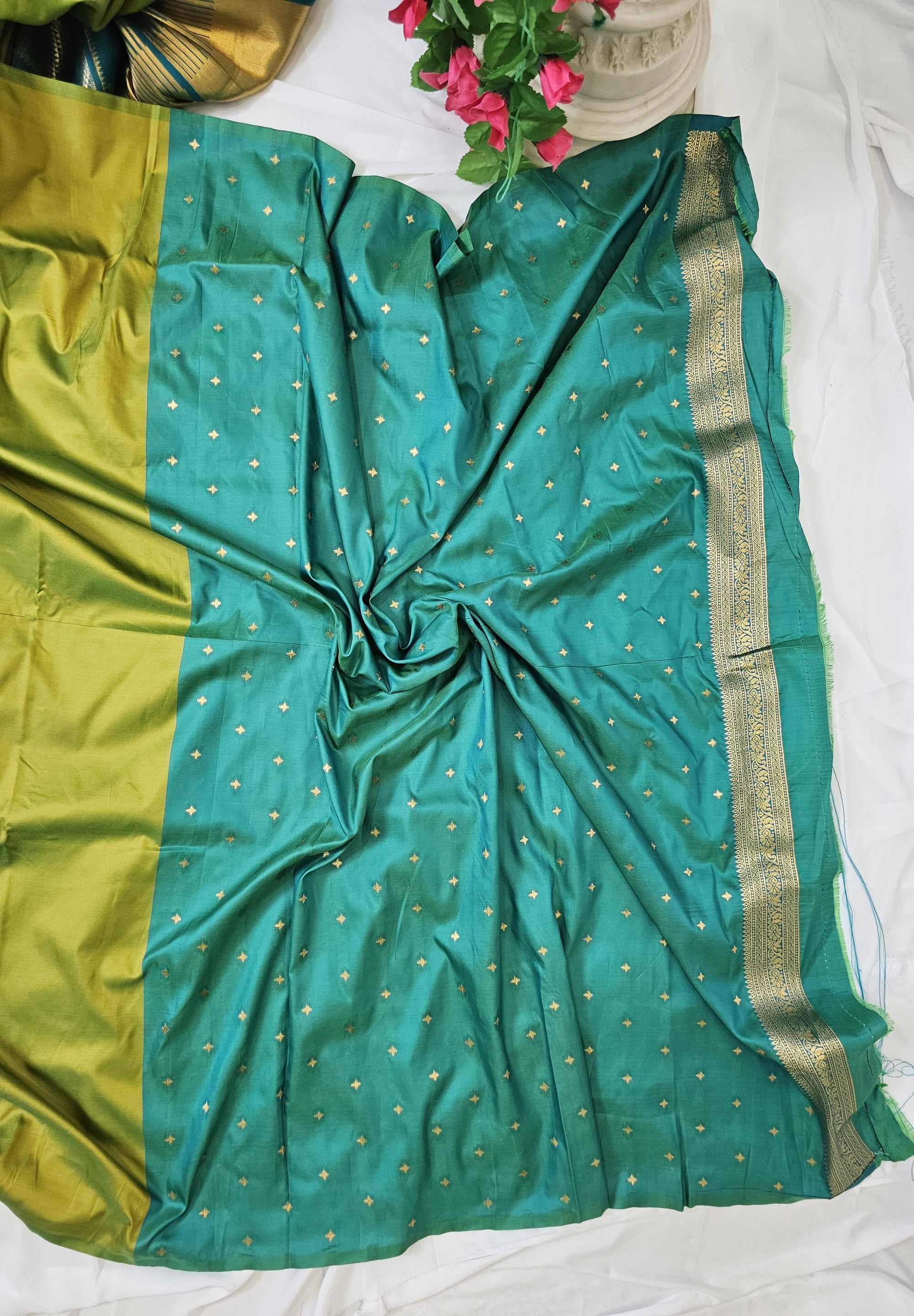 Parrot Green Semi-Silk Paithani Saree with Gold Zari Irkal Border & Tava Pallu  Wedding & Festive Wear