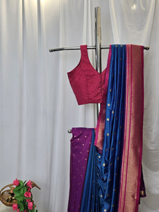 Navy Blue Semi-Silk Paithani Saree with Gold Zari Irkal Border & Tava Pallu  Wedding & Festive Wear