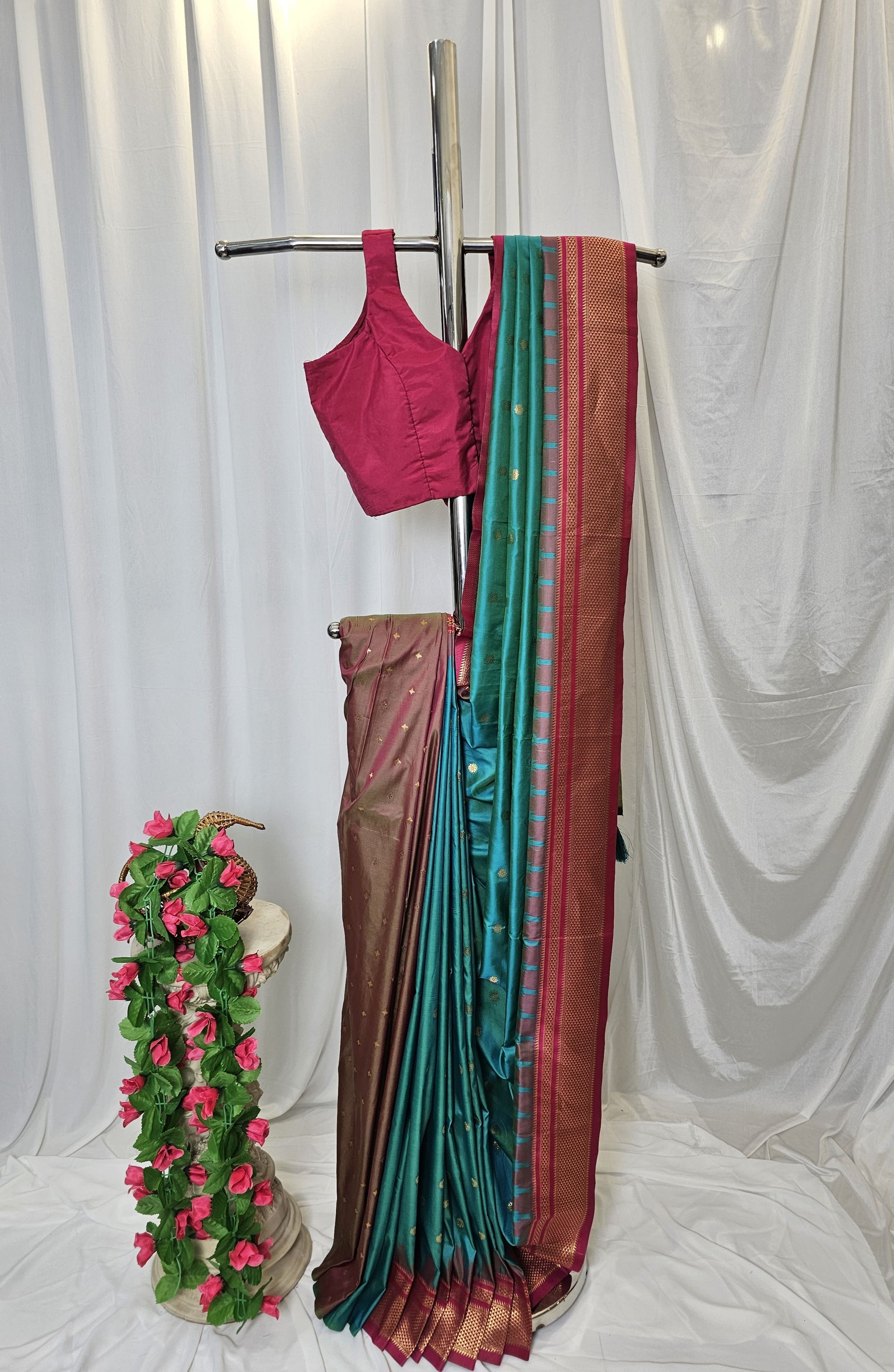 Sea Green Semi-Silk Paithani Saree with Gold Zari Irkal Border & Tava Pallu Wedding & Festive Wear