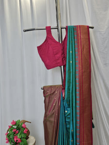 Sea Green Semi-Silk Paithani Saree with Gold Zari Irkal Border & Tava Pallu Wedding & Festive Wear