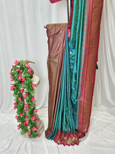 Sea Green Semi-Silk Paithani Saree with Gold Zari Irkal Border & Tava Pallu Wedding & Festive Wear