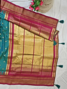 Sea Green Semi-Silk Paithani Saree with Gold Zari Irkal Border & Tava Pallu Wedding & Festive Wear
