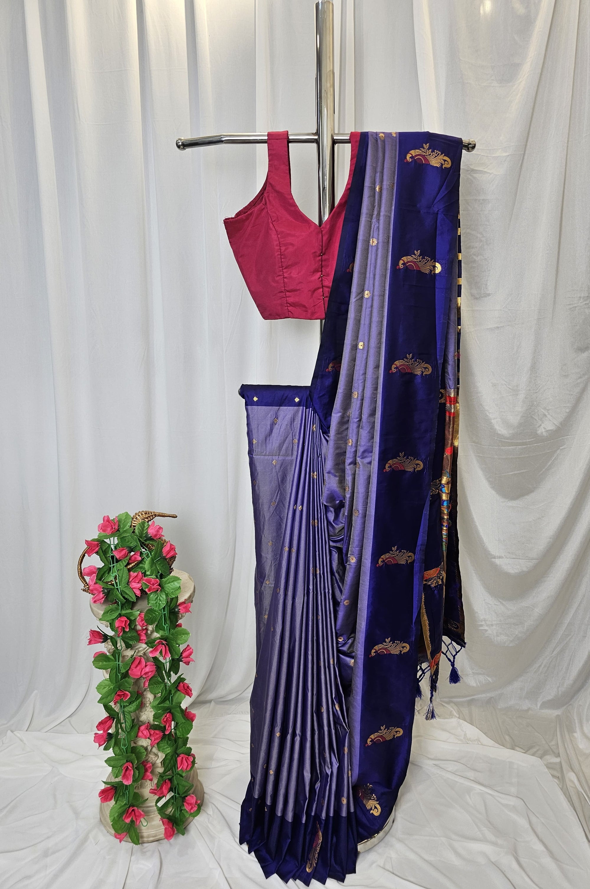 Purple Soft-Silk Paithani Saree with Gold Zari Open Border & Peacock Pallu – Wedding & Festive Wear