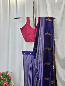 Purple Soft-Silk Paithani Saree with Gold Zari Open Border & Peacock Pallu – Wedding & Festive Wear